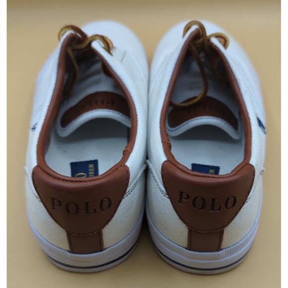 Polo Ralph Lauren Vaughn White Canvas Sneakers Shoes Mens Size 11 D Leather Lace - Picture 6 of 12